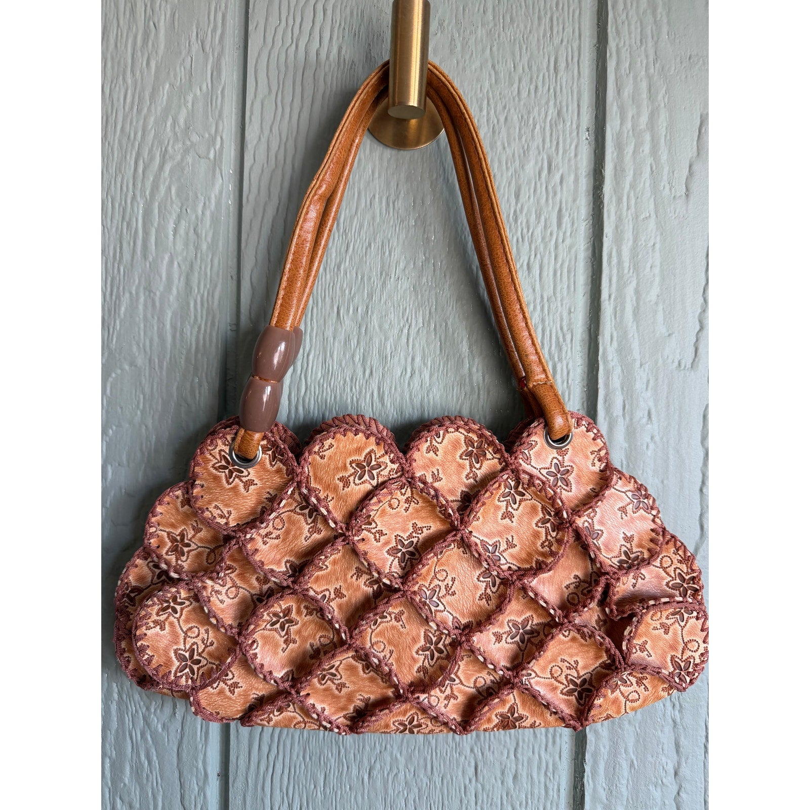 Vintage 90s Boho Patchwork Shoulder Bag Quilted Floral Beaded Purse