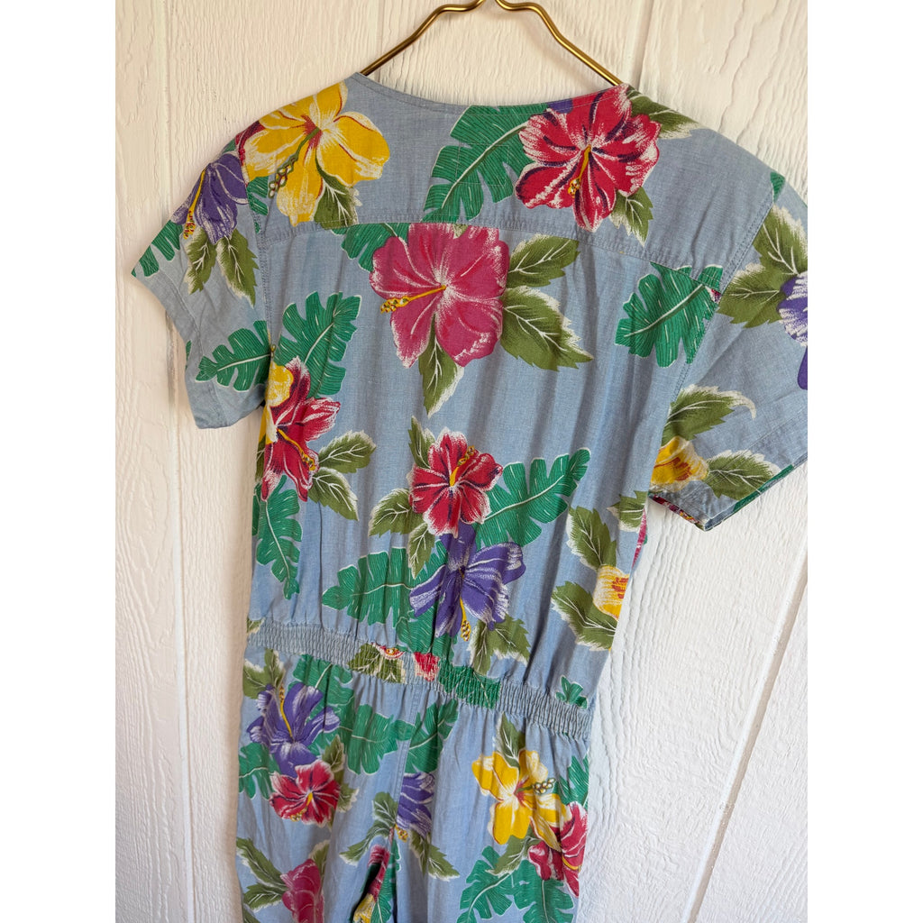 Vintage 80s Floral Jumpsuit Tropical Jumpsuit Liz Wear Jumpsuit, Med