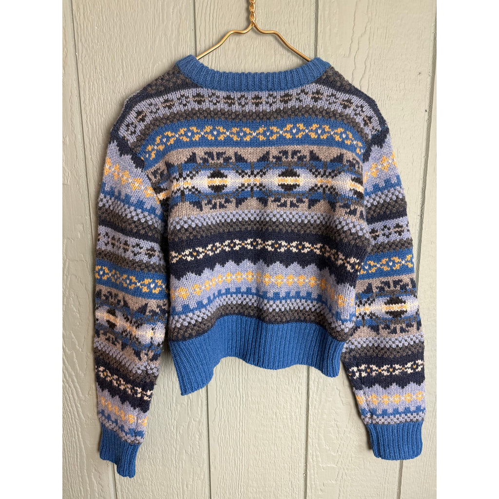 Vintage 100% Wool American Eagle Fair Isle Knit Sweater Cropped LG