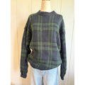 Vintage Woods & Navy Blue Green Plaid Cotton Sweater Size M 90s Grandpa Knit