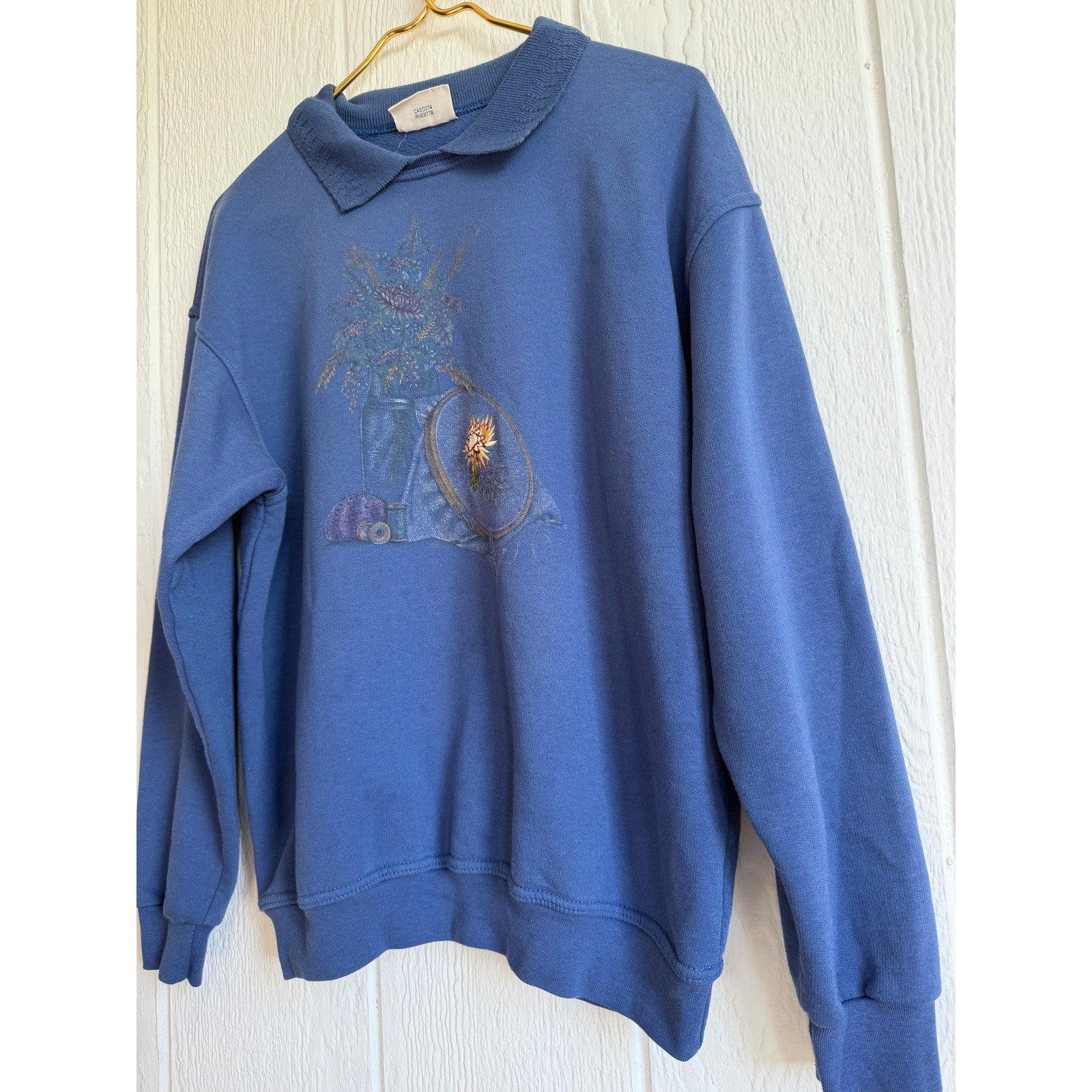 Vintage 90s Northern Reflections Collared Pullover Floral Embroidery