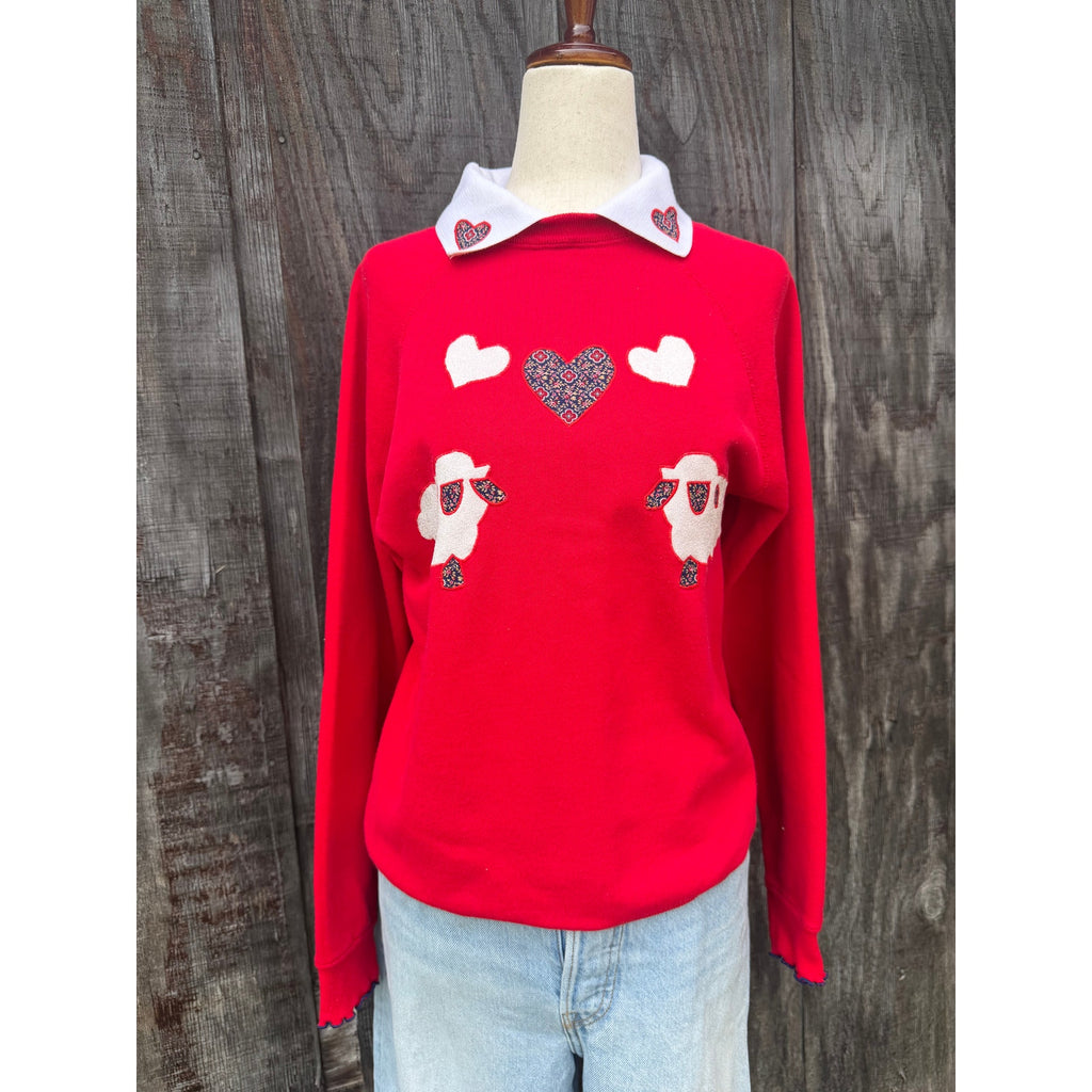 Vintage 90s Sheep Heart Collared Crewneck, Medium