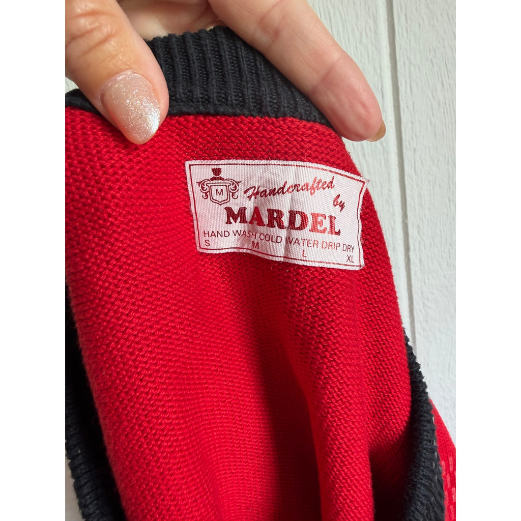 Vintage Mardel Red Rhinestone Zip Cardigan Sweater Sequin Statement