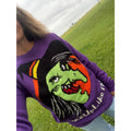 Y2K Halloween Witch Sweater Purple Graphic “I Woke Up Like This” Size Medium