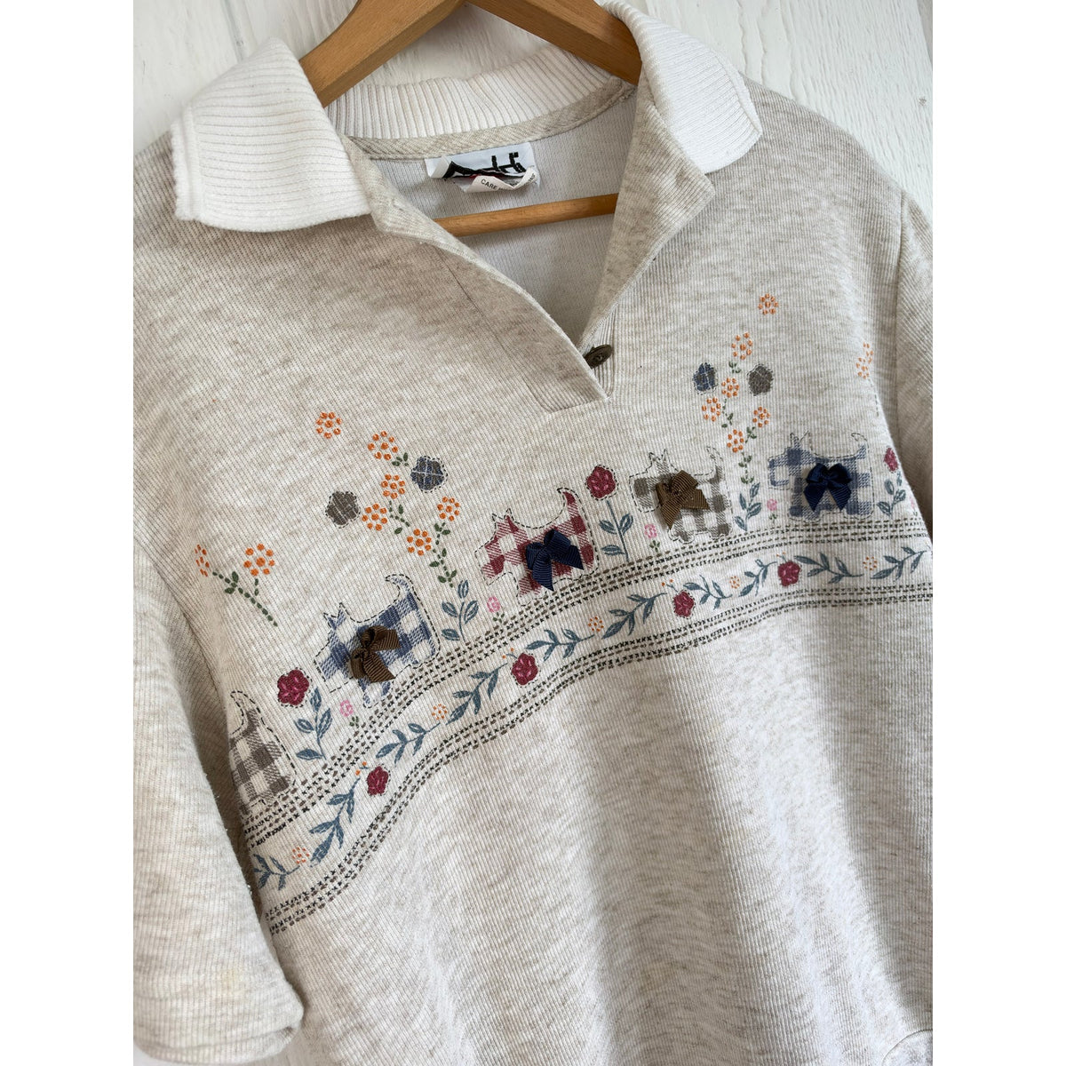 Vintage 90s Teddi Petite Scottie Dog Embroidered Knit Polo Sweater PM USA