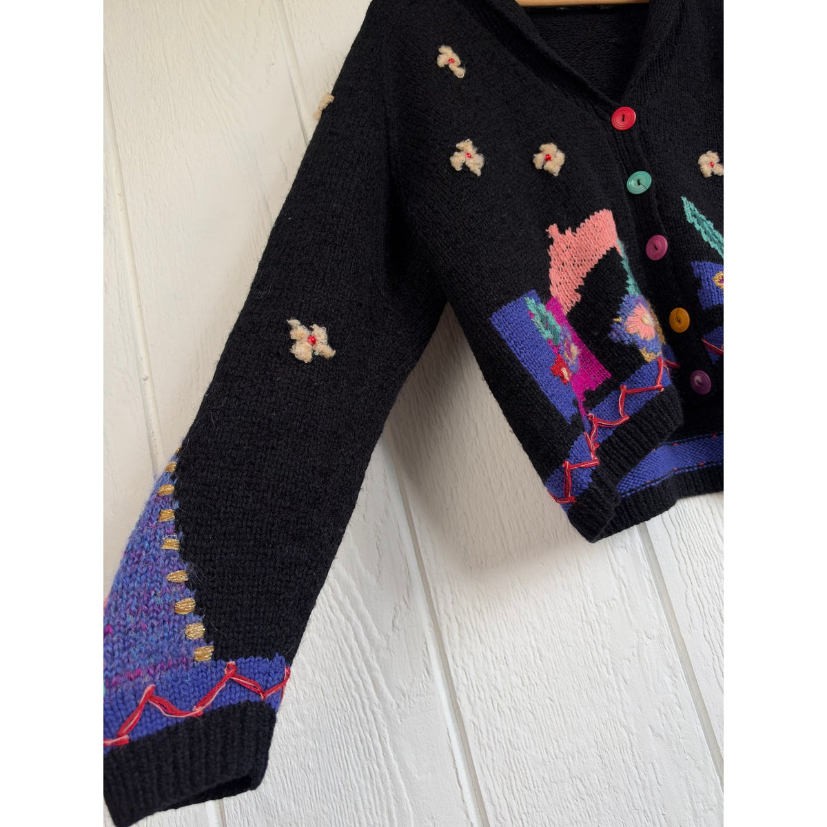 Vintage Carole Little Funky Floral Cardigan 90s Whimsigoth Wearable Art Sweater