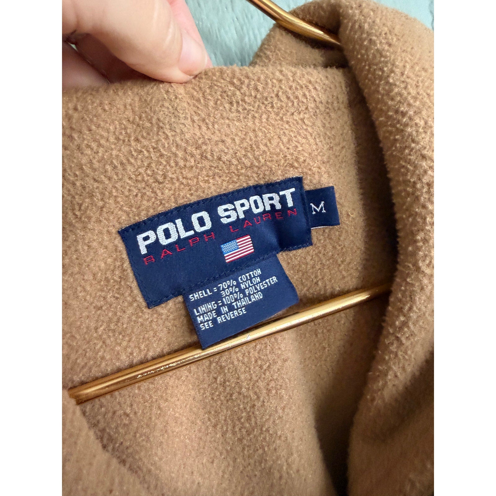 Vintage 90s Polo Sport Ralph Lauren Parka Jacket Green Tan Fleece Lined Men’s M