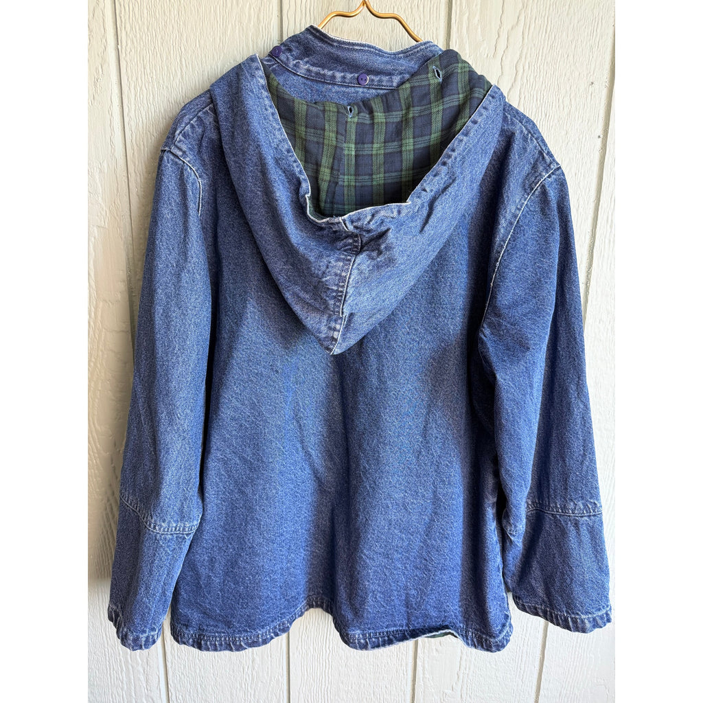 Vintage Denim Barn Jacket: Plaid Lined Fisherman's Jean Jacket XL
