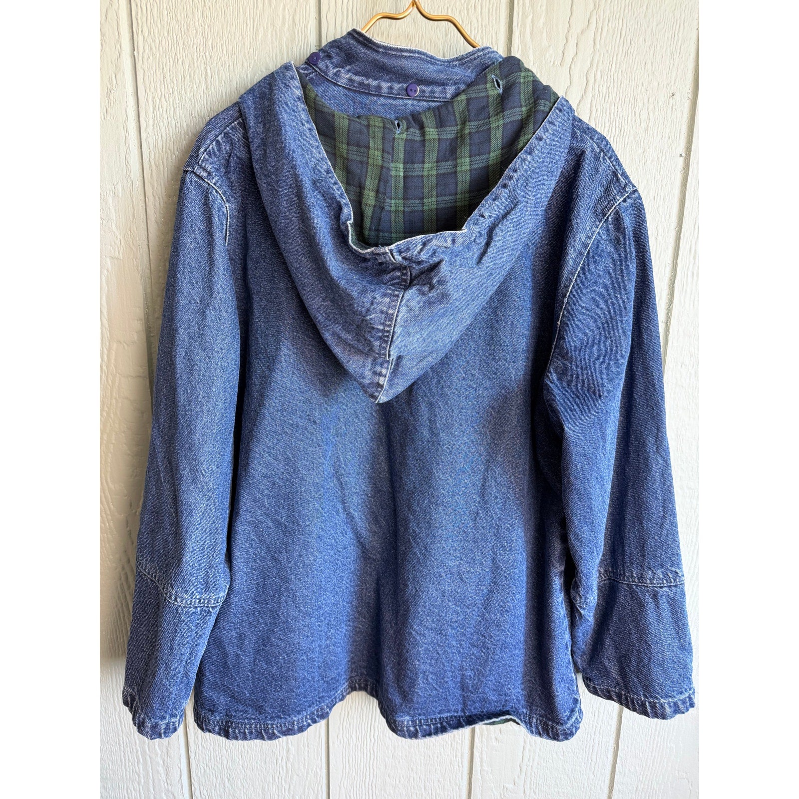 Vintage Denim Barn Jacket: Plaid Lined Fisherman's Jean Jacket XL