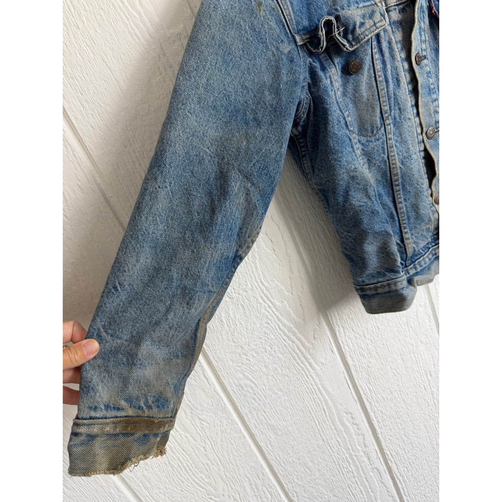 Vintage Levi's 70605 Blanket Lined Denim Trucker Jacket Made USA Distressed