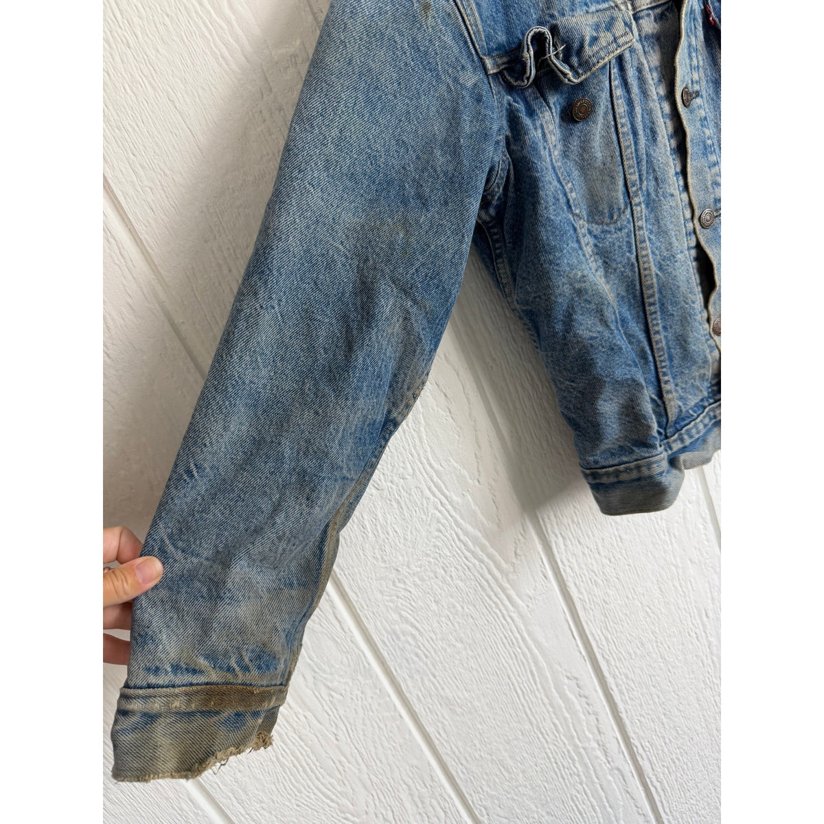 Vintage Levi's 70605 Blanket Lined Denim Trucker Jacket Made USA Distressed