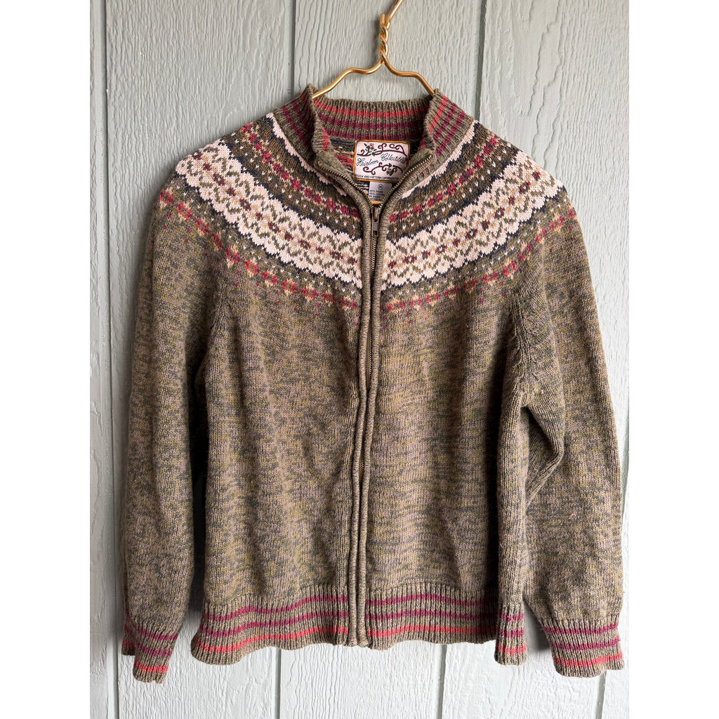 Vintage Heirloom Collectibles Fair Isle Zip Sweater Wool Blend Nordic Jacket M