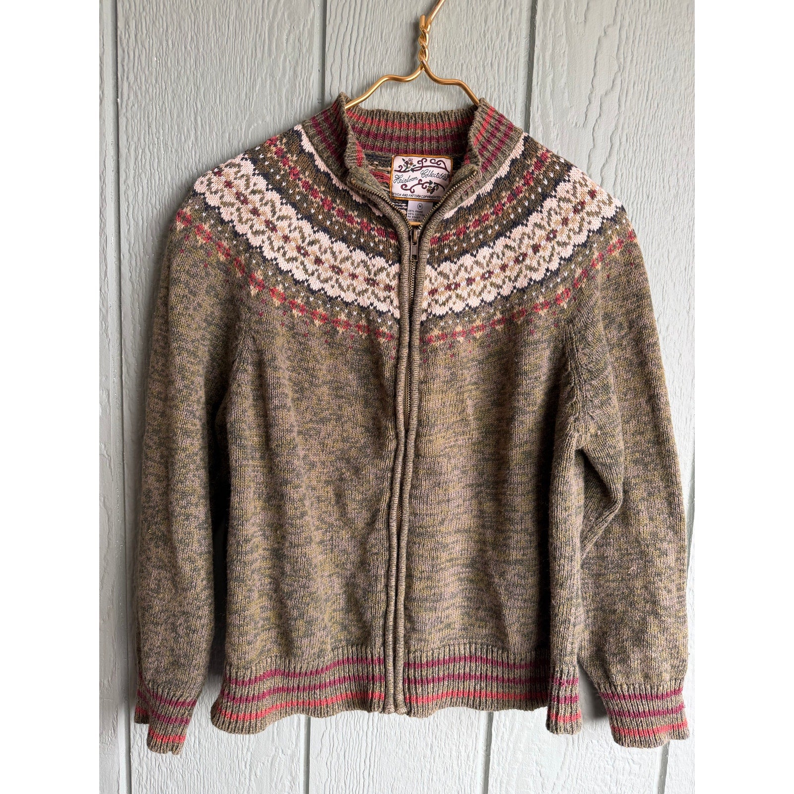 Vintage Heirloom Collectibles Fair Isle Zip Sweater Wool Blend Nordic Jacket M
