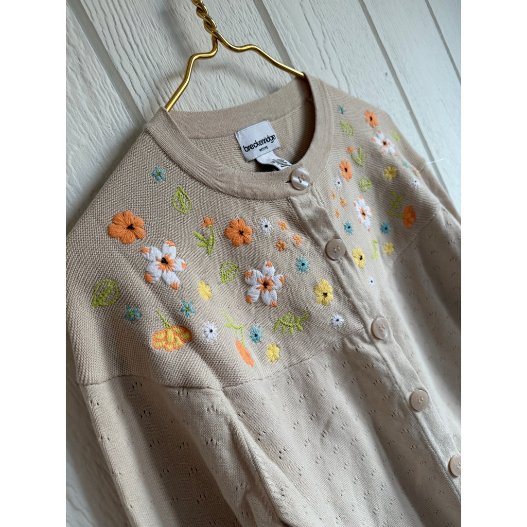 Vintage Breckenridge Floral Embroidered Cardigan PL Cottagecore Button Front