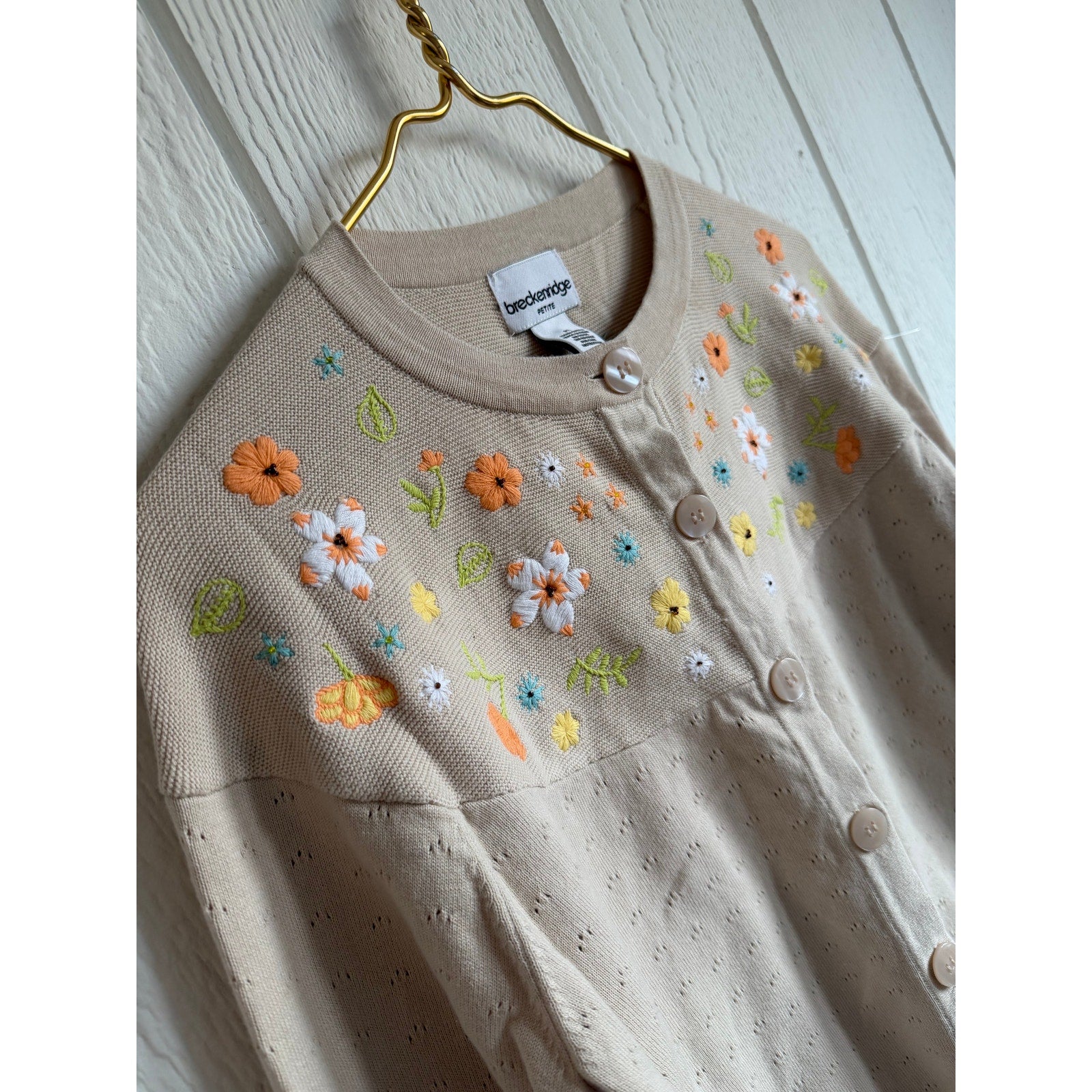 Vintage Breckenridge Floral Embroidered Cardigan PL Cottagecore Button Front