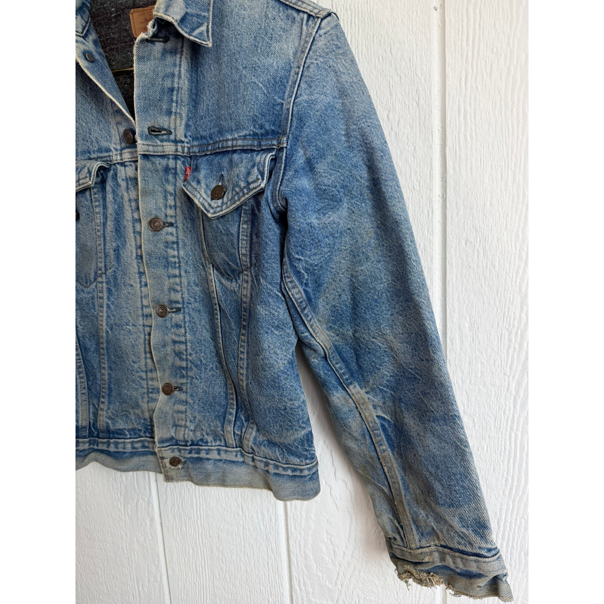 Vintage Levi's 70605 Blanket Lined Denim Trucker Jacket Made USA Distressed