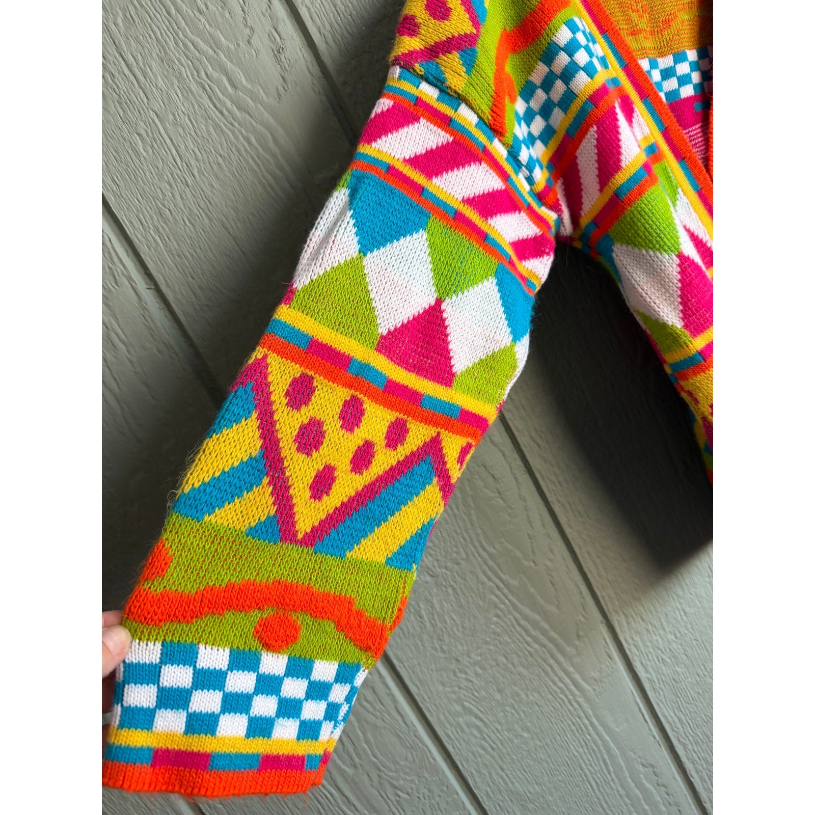 Vintage Grand Knitwear Colorful Geometric Knit Cardigan 80s 90s Sweater