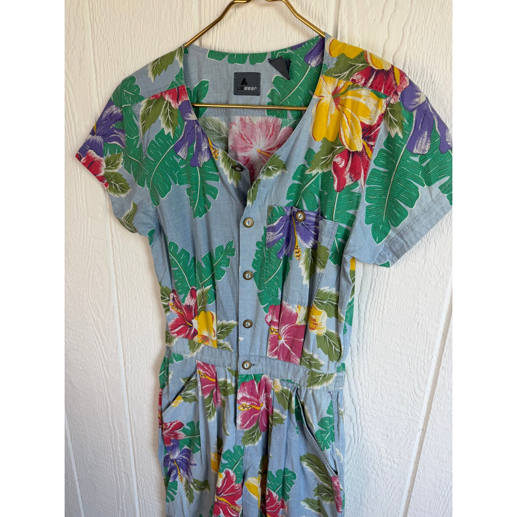 Vintage 80s Floral Jumpsuit Tropical Jumpsuit Liz Wear Jumpsuit, Med