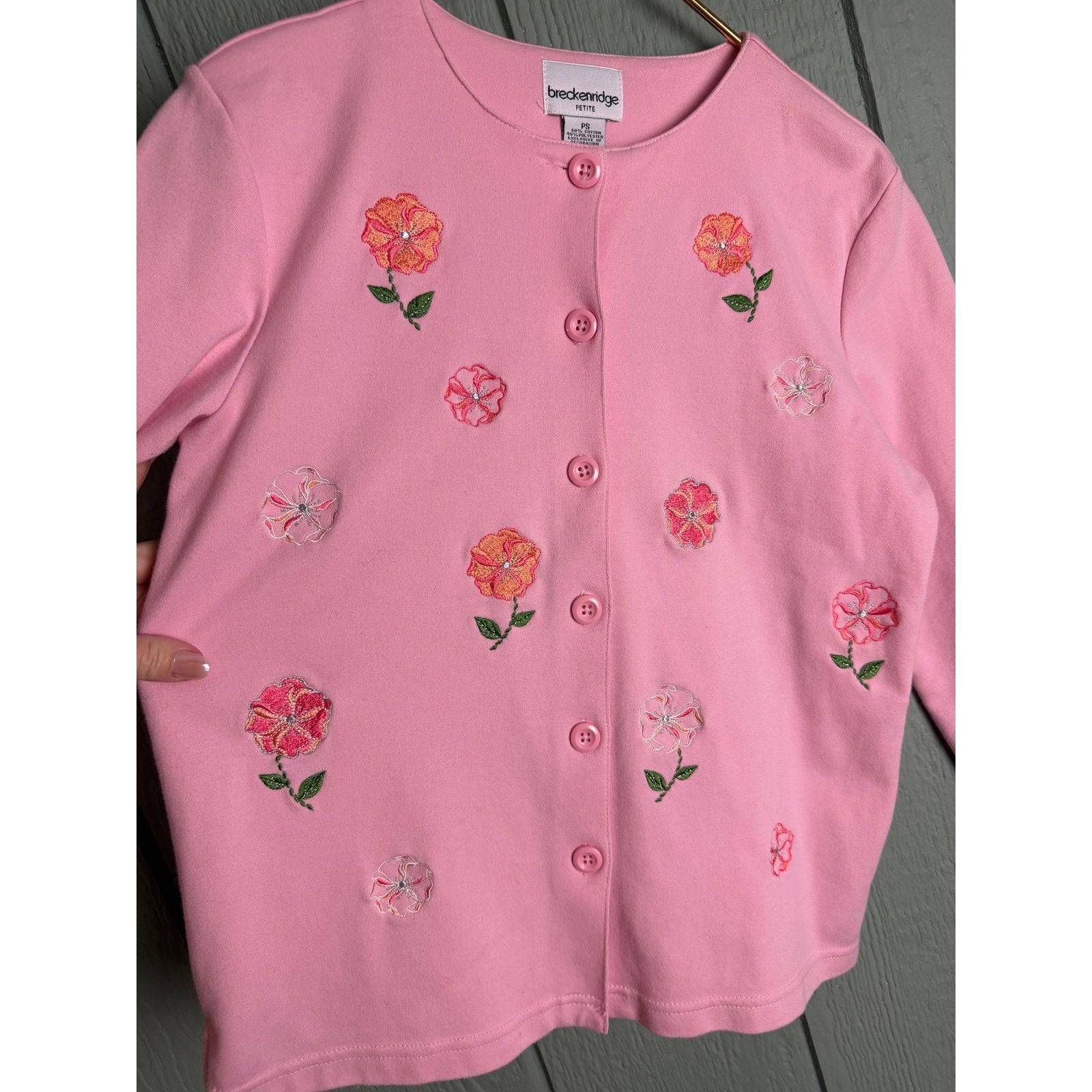 Vintage Breckenridge Petite Pink Embroidered Floral Cardigan | Cottagecore | PS