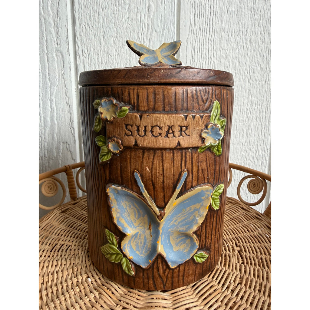 Vintage Mid-century Modern Boho "Treasure Craft" Butterfly Set Of 3 Canisters!