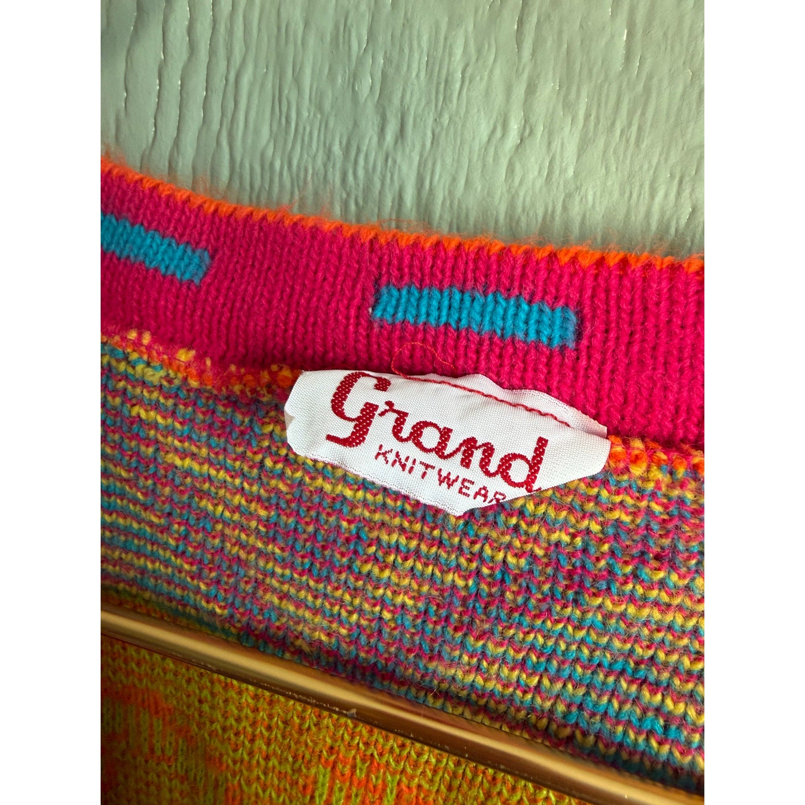 Vintage Grand Knitwear Colorful Geometric Knit Cardigan 80s 90s Sweater