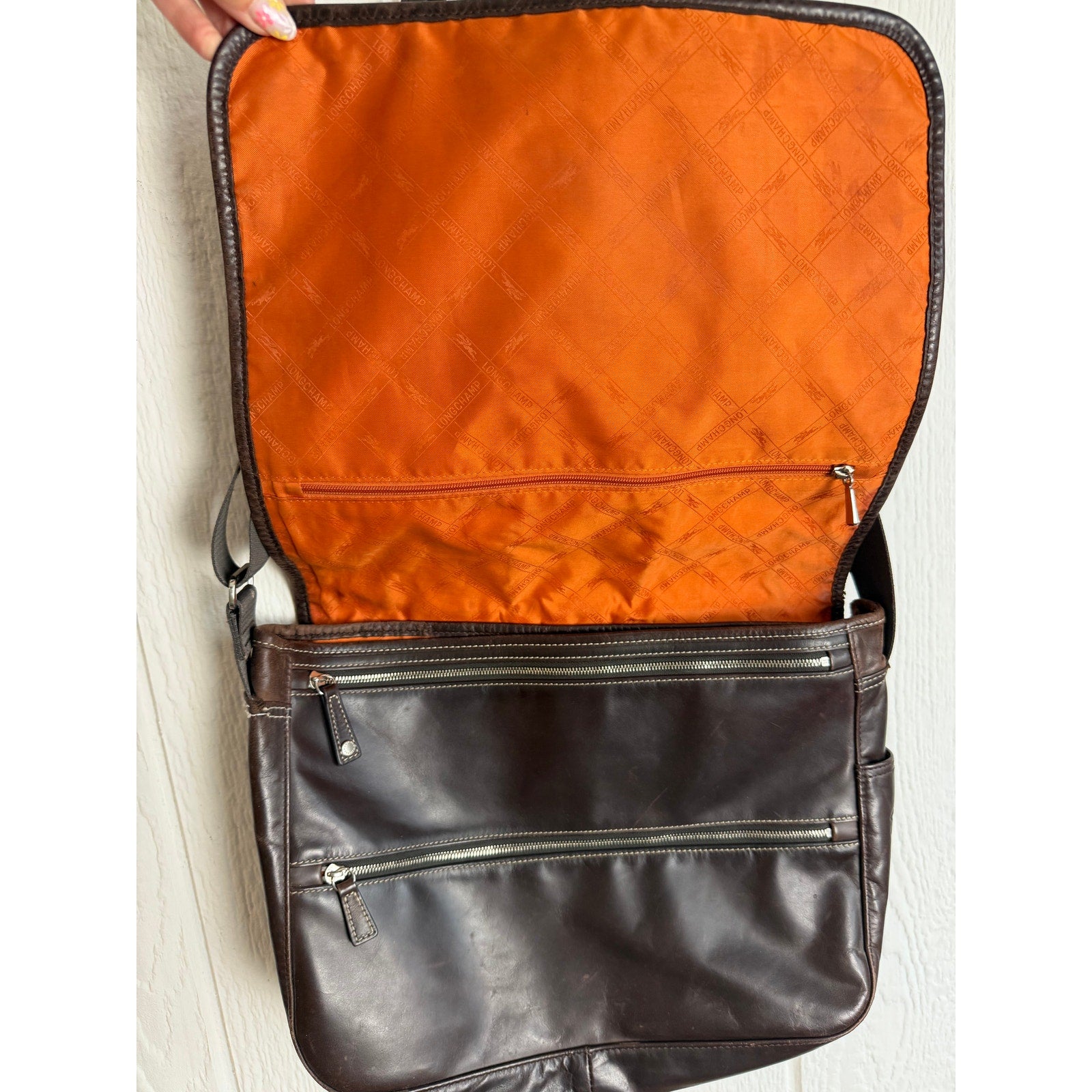 Vintage Longchamp Brown Leather Messenger Bag Crossbody Laptop Satchel France