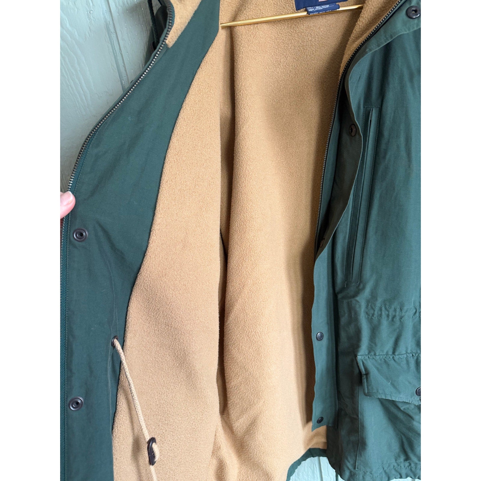 Vintage 90s Polo Sport Ralph Lauren Parka Jacket Green Tan Fleece Lined Men’s M