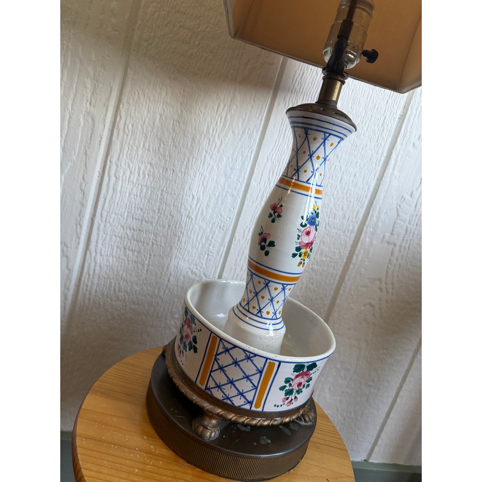 Vintage Floral Ceramic Table Lamp French Country Cottage Hand Painted