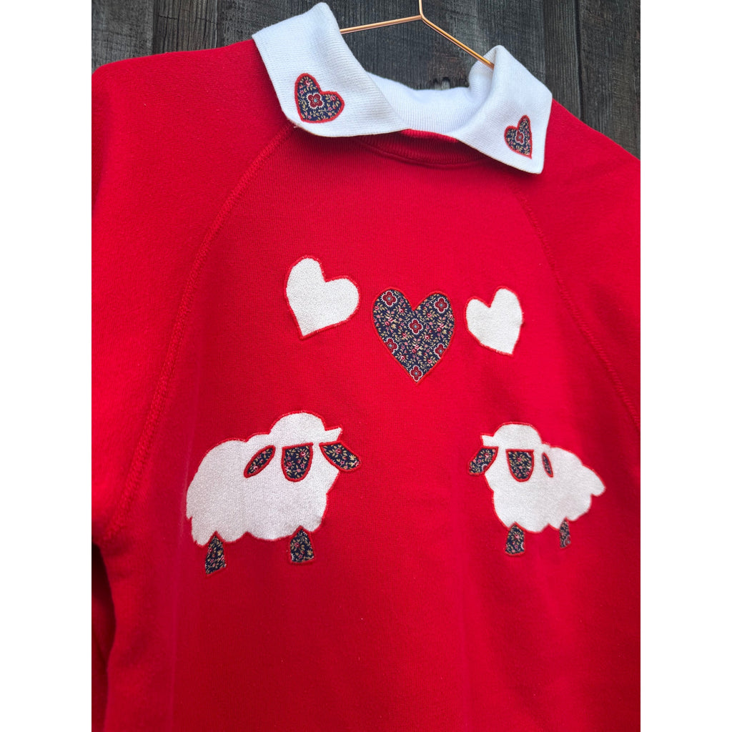 Vintage 90s Sheep Heart Collared Crewneck, Medium