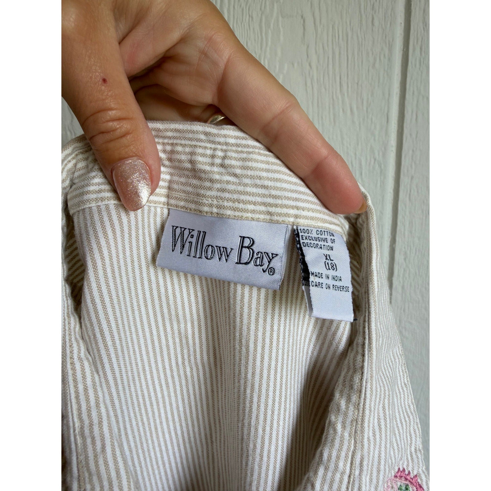 Vintage Willow Bay Embroidered Stripe Button Down Shirt Womens XL Cottagecore