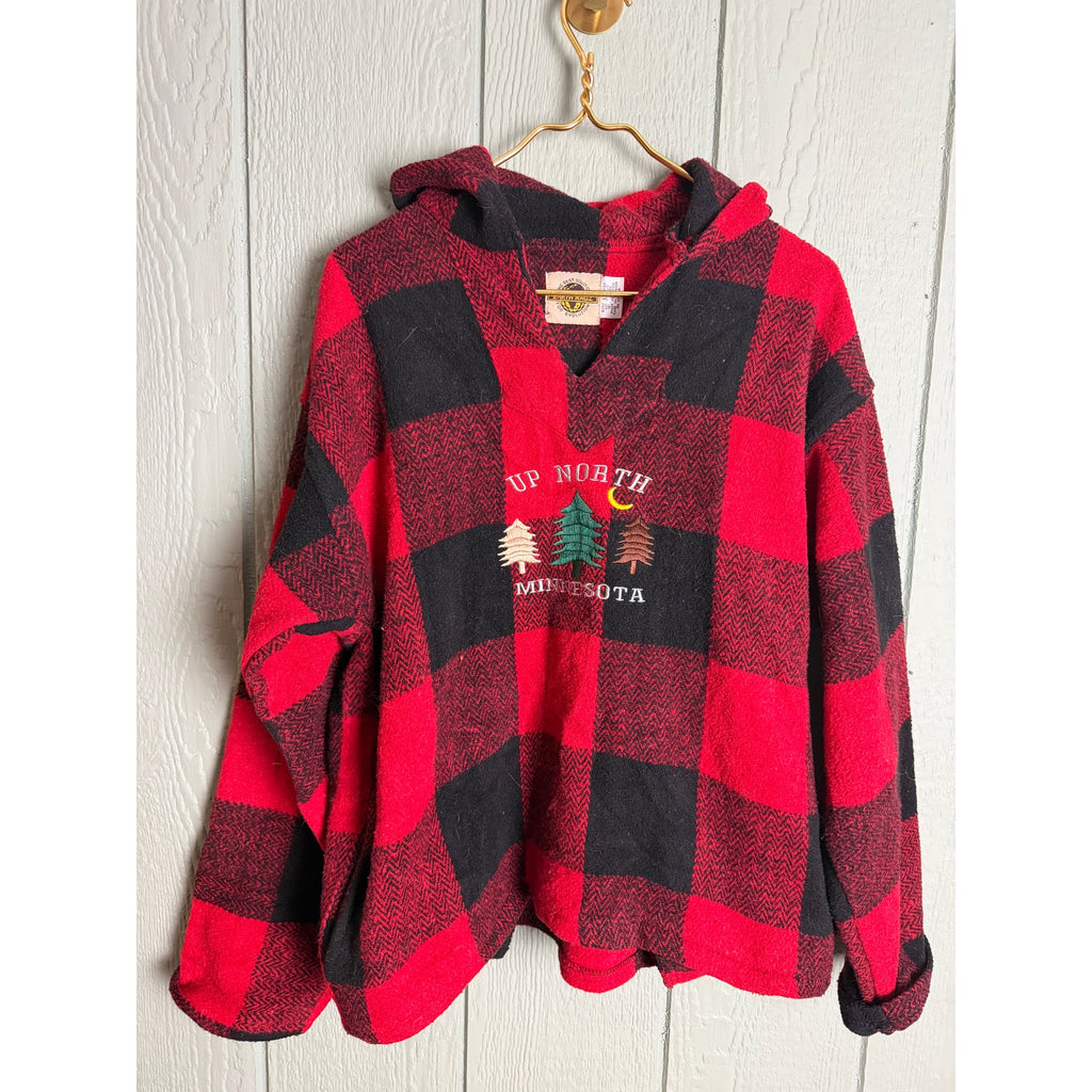 Vintage Earth Ragz Buffalo Plaid Hoodie Pullover Up North Minnesota Medium Y2K