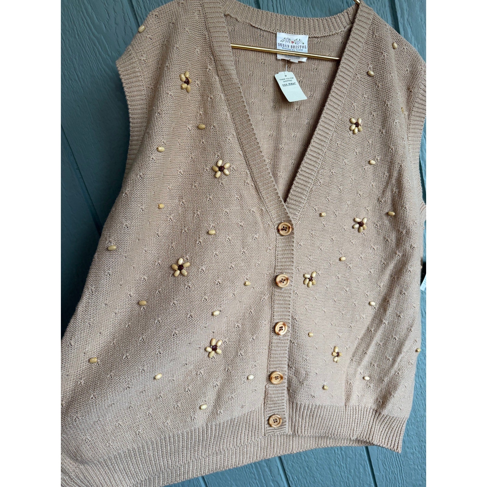 NWT Vintage 1992 Susan Bristol Beaded Floral Knit Vest Embroidered Cottagecore