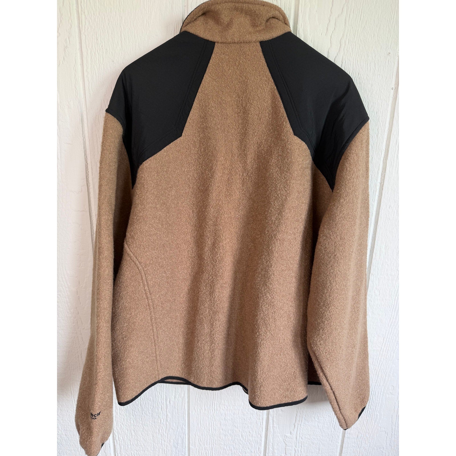 Woolrich TechnoWool Men's XL Full Zip Wool Blend Fleece Jacket Tan Black USA