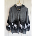 Earth Ragz Wool Wolf Sweater Medium Hooded Zip Jacket Ecuador Gray Black