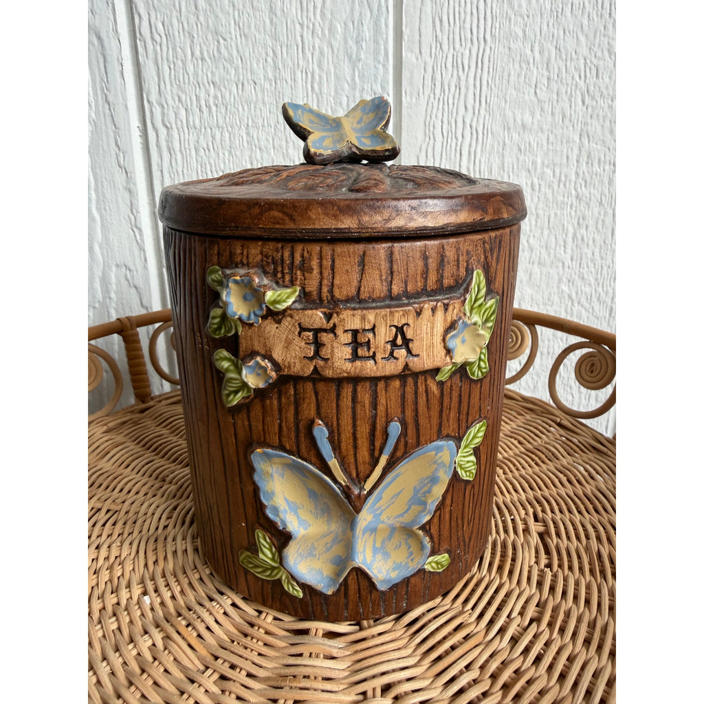 Vintage Mid-century Modern Boho "Treasure Craft" Butterfly Set Of 3 Canisters!