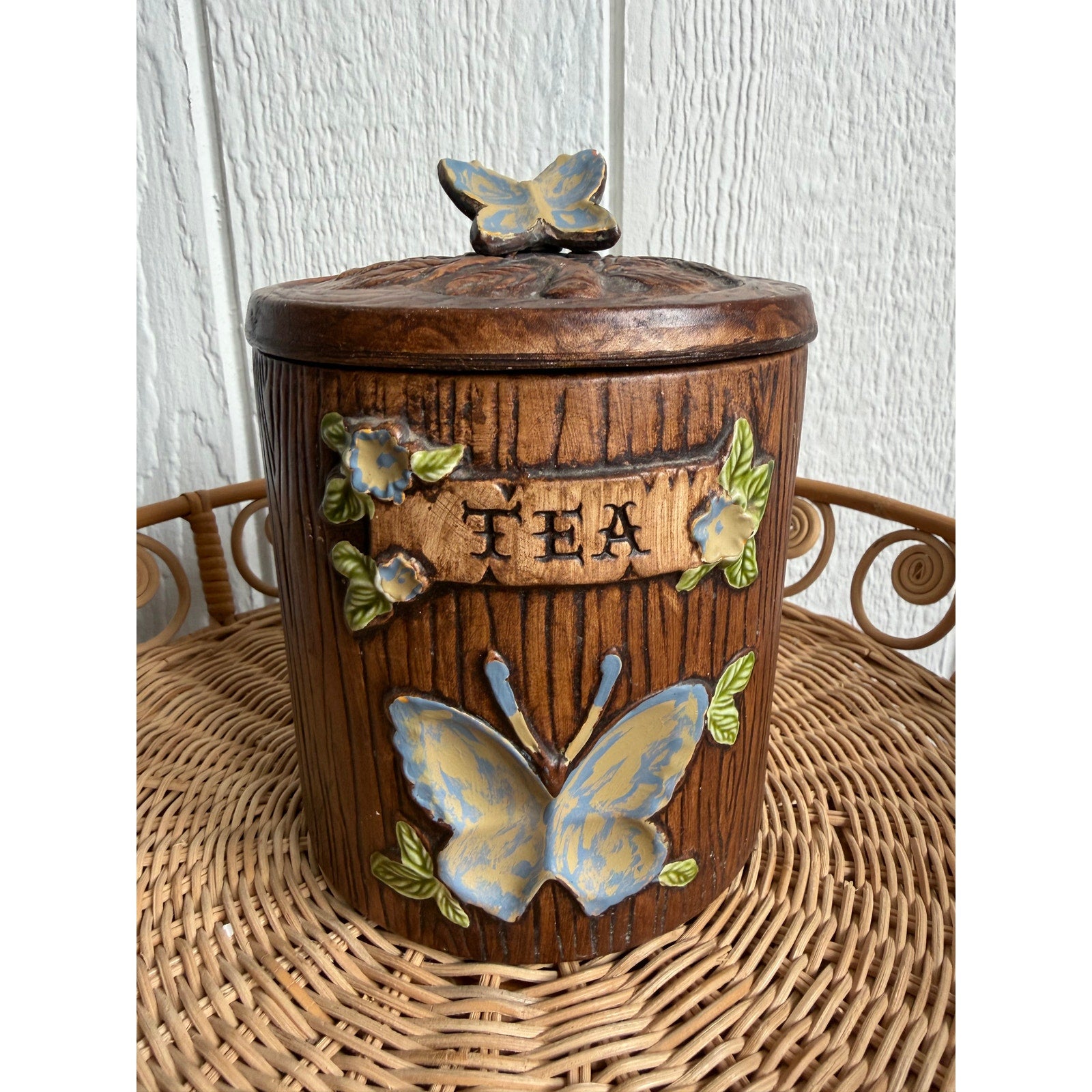 Vintage Mid-century Modern Boho "Treasure Craft" Butterfly Set Of 3 Canisters!