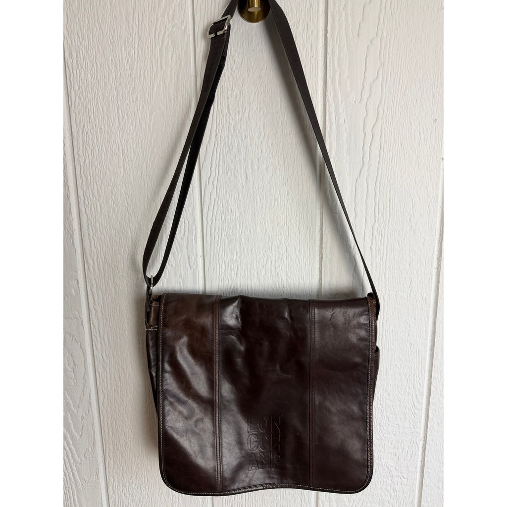 Vintage Longchamp Brown Leather Messenger Bag Crossbody Laptop Satchel France