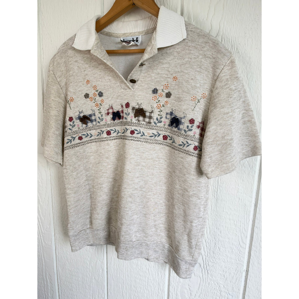 Vintage 90s Teddi Petite Scottie Dog Embroidered Knit Polo Sweater PM USA