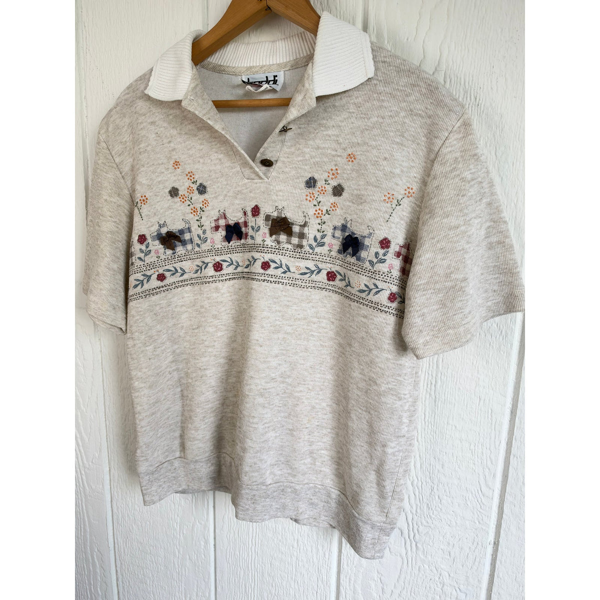 Vintage 90s Teddi Petite Scottie Dog Embroidered Knit Polo Sweater PM USA