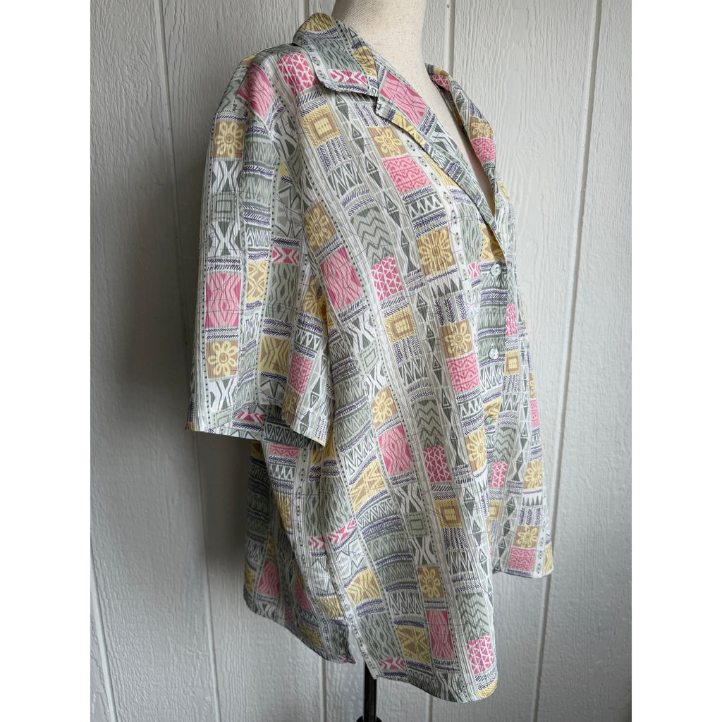 Vintage Alia Abstract Print Button Up Blouse Southwestern Pattern Retro 90s
