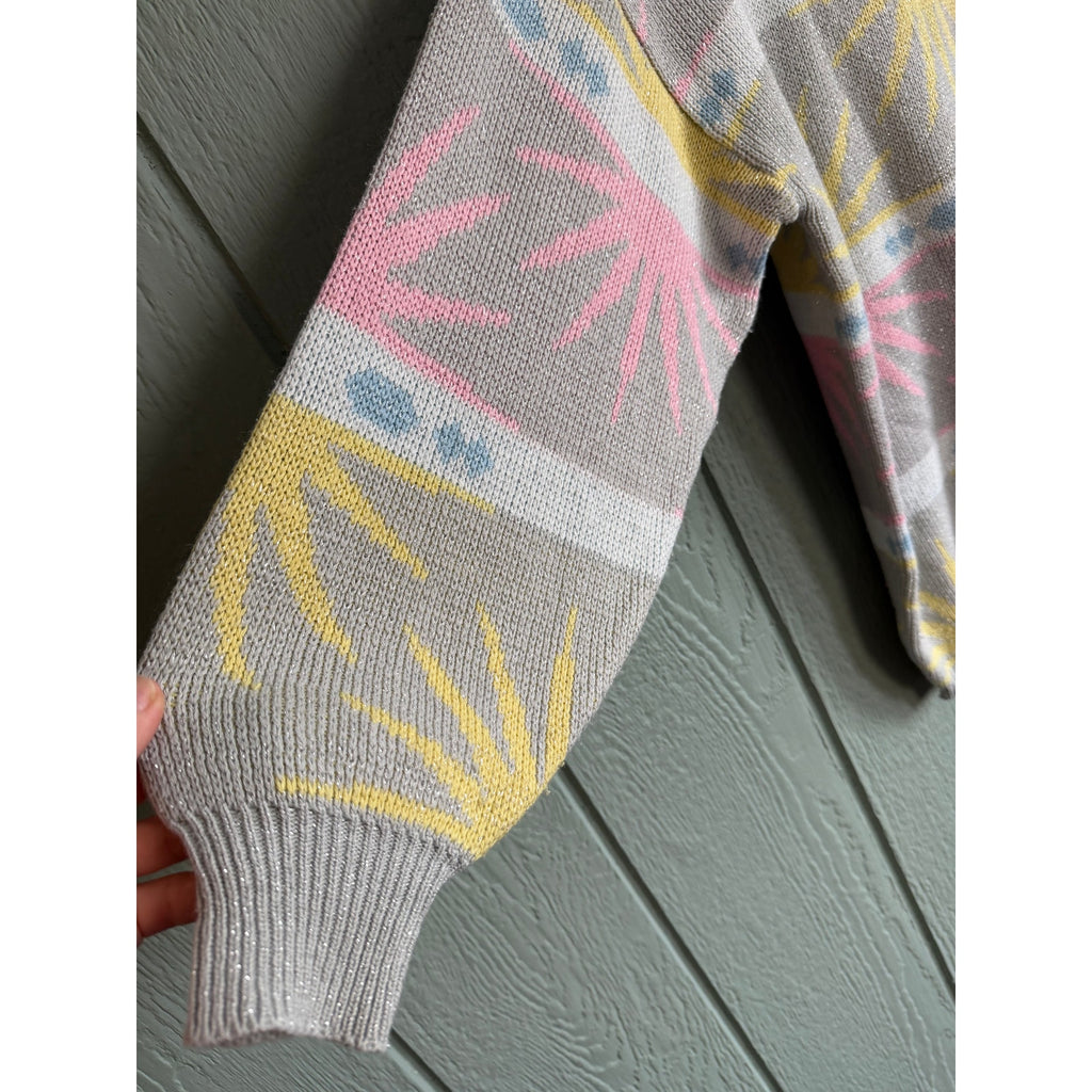 Vintage 80s Pastel Sunburst Knit Sweater | Oversized Sparkle Thread, Medium