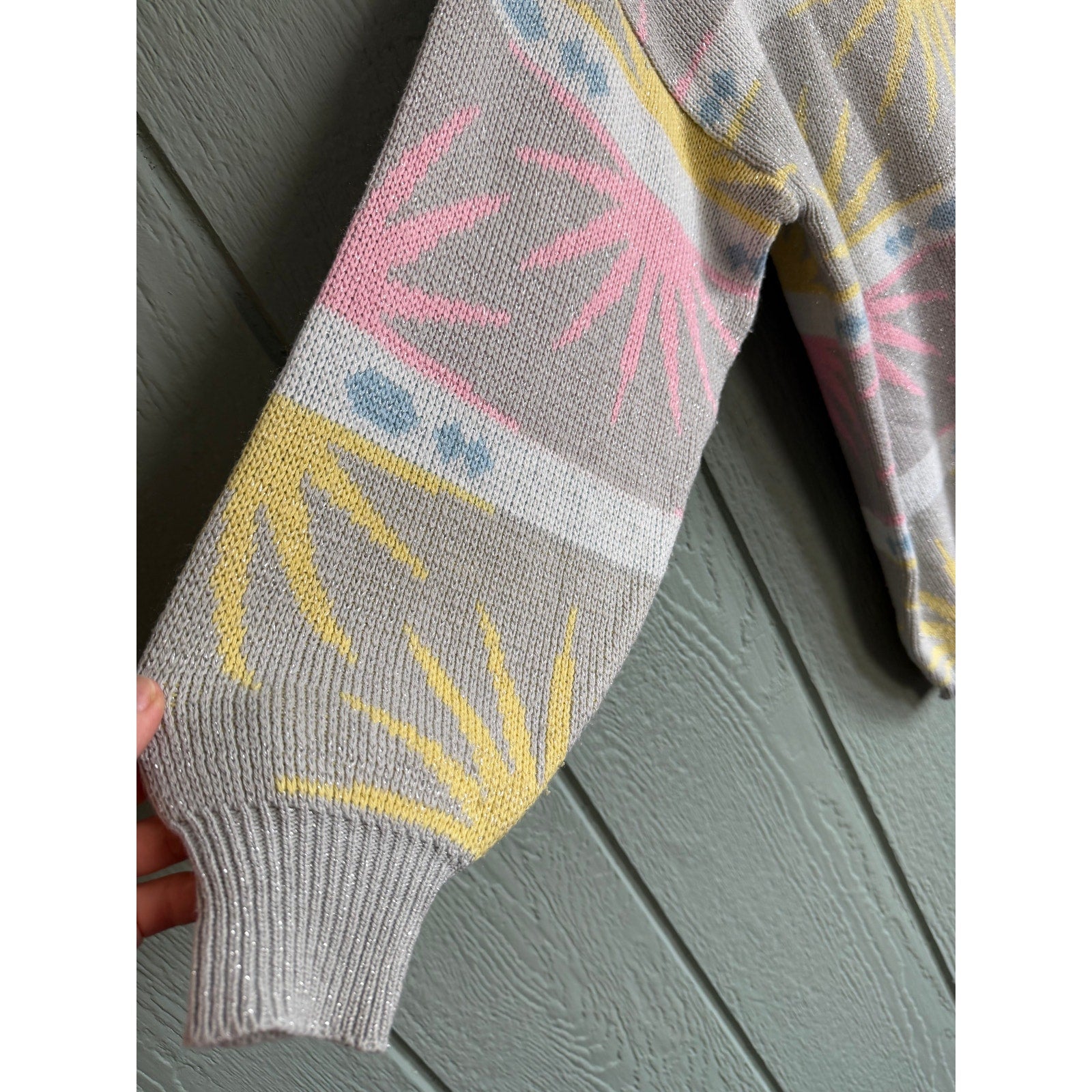 Vintage 80s Pastel Sunburst Knit Sweater | Oversized Sparkle Thread, Medium