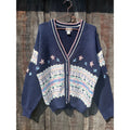 Vintage 90s Floral Knit Fair Isle Cardigan Small