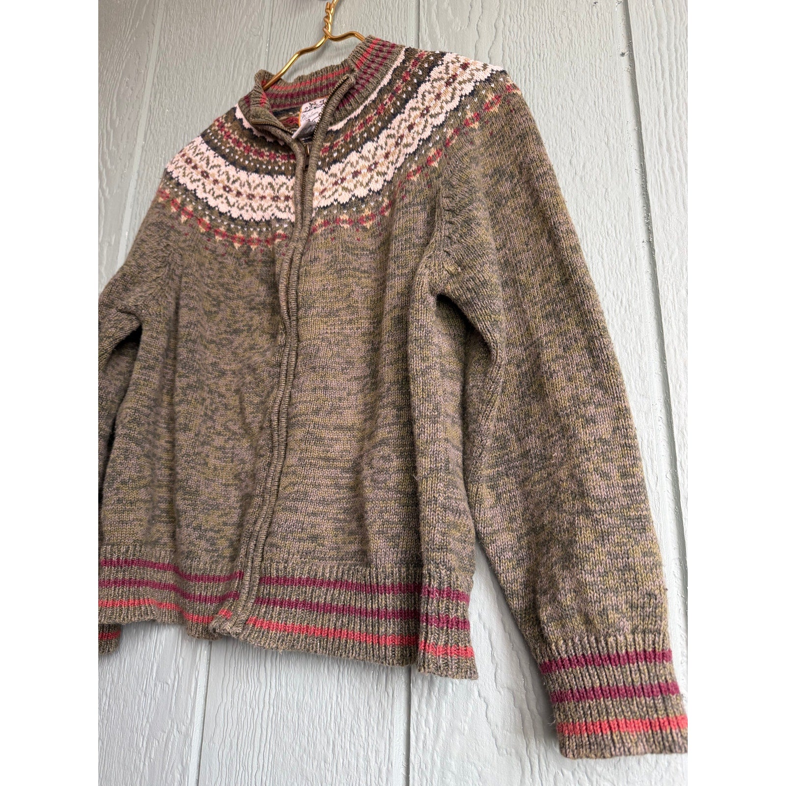Vintage Heirloom Collectibles Fair Isle Zip Sweater Wool Blend Nordic Jacket M