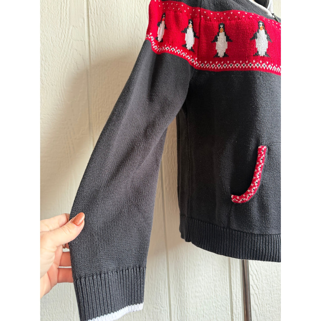 Vintage Hand Embroidered Penguin Sweater Women’s Medium Red Black 1/4 Zip