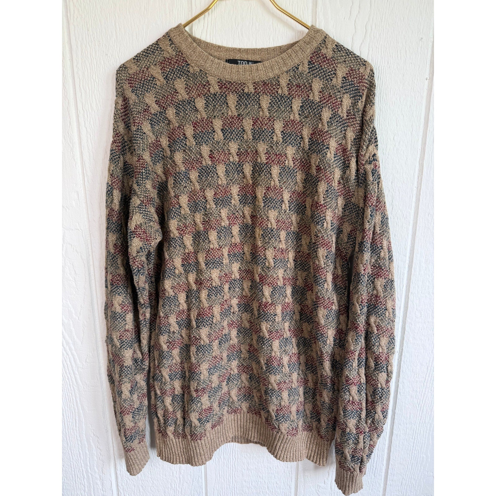 Vintage TSR Textured Cable Knit Sweater Mens Large Grandpa Core Geometric 90s