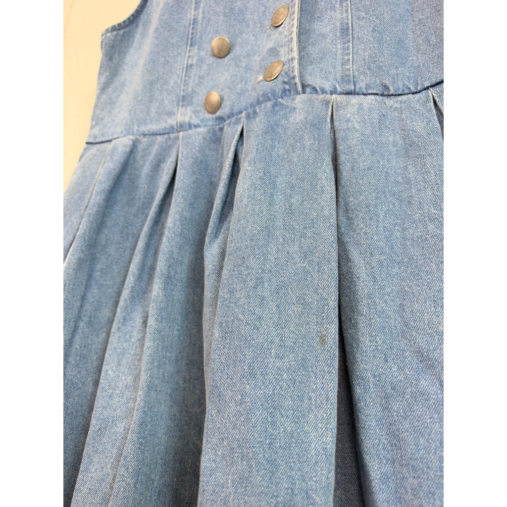 Vintage 90s My Michelle Denim Pinafore Dress Double Breasted Pleated Jumper