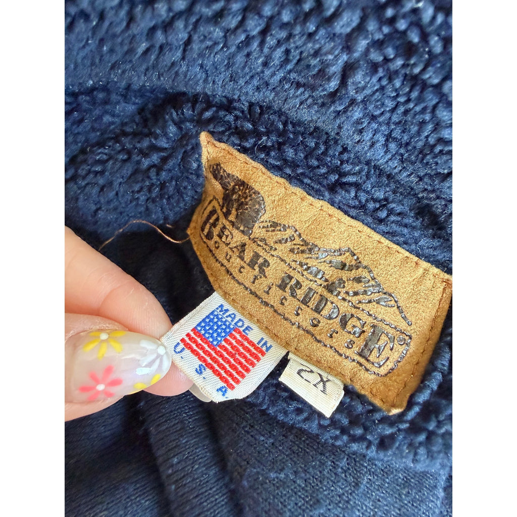 Vintage USA American Flag Sherpa Fleece Jacket Made in USA Patriotic Zip Up 2X
