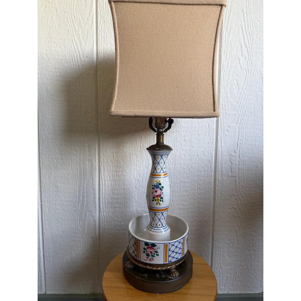 Vintage Floral Ceramic Table Lamp French Country Cottage Hand Painted
