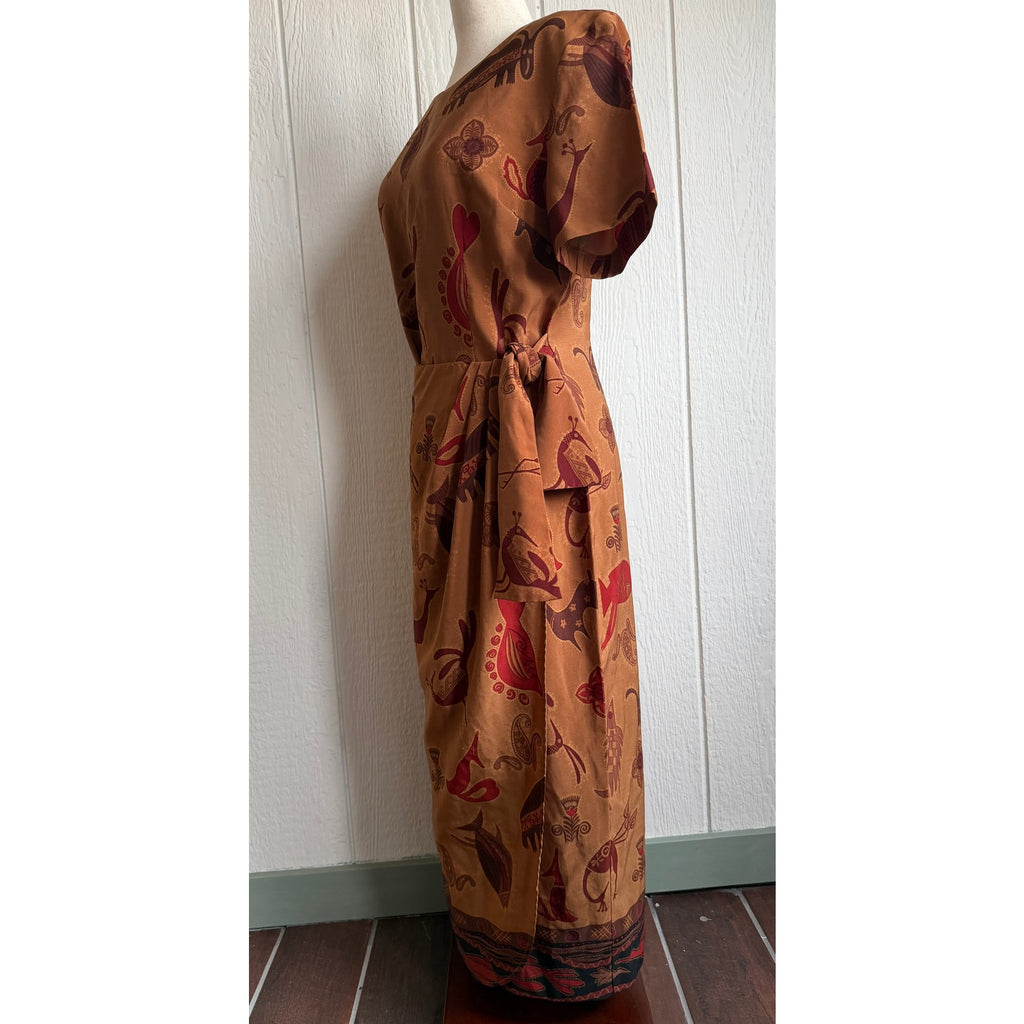 Vintage 90s Sag Harbor Dress Tribal Animal Print Midi Size 8